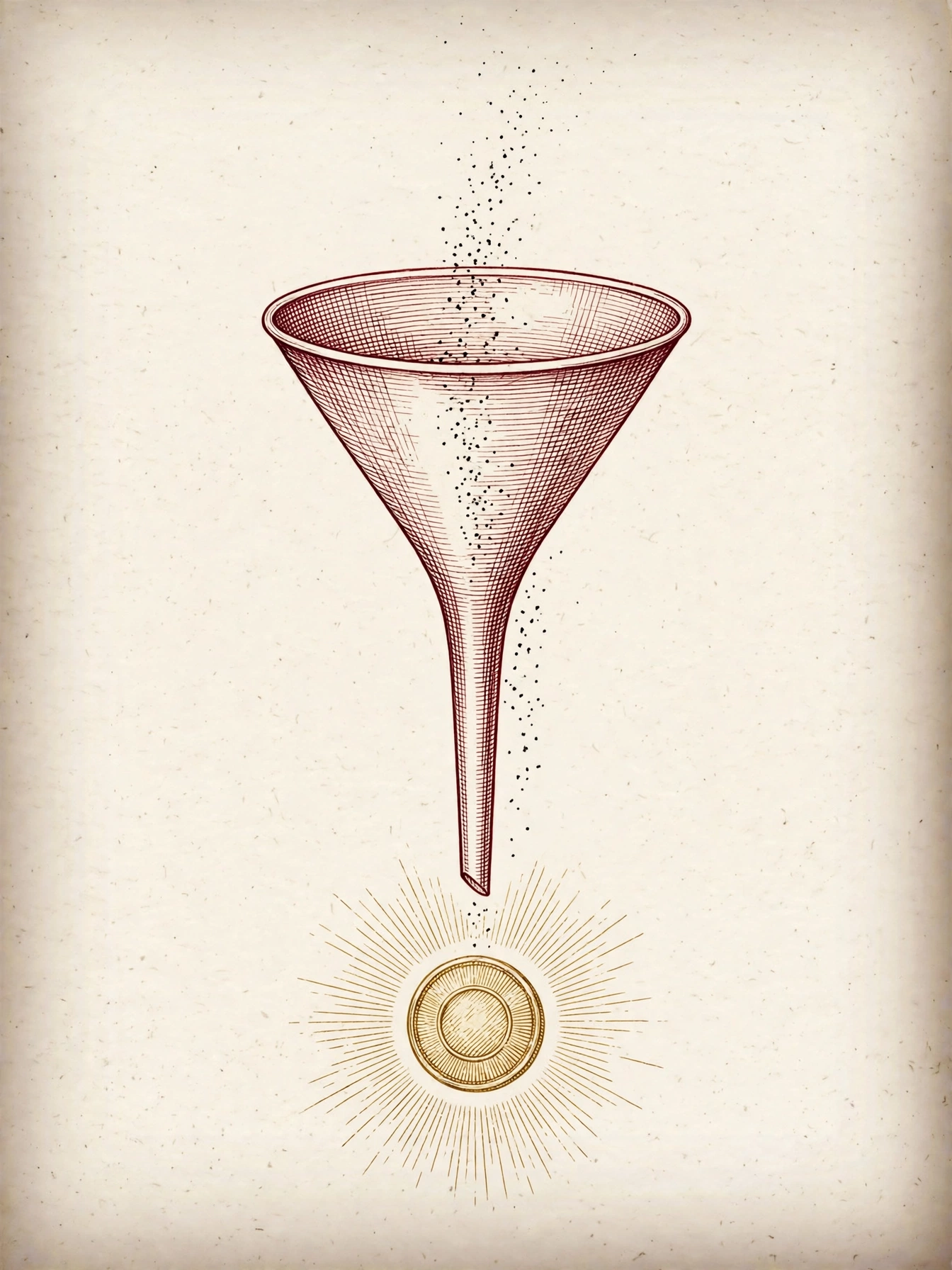 Illustration of a funnel turning tiny AI-referral volume into one large gold coin