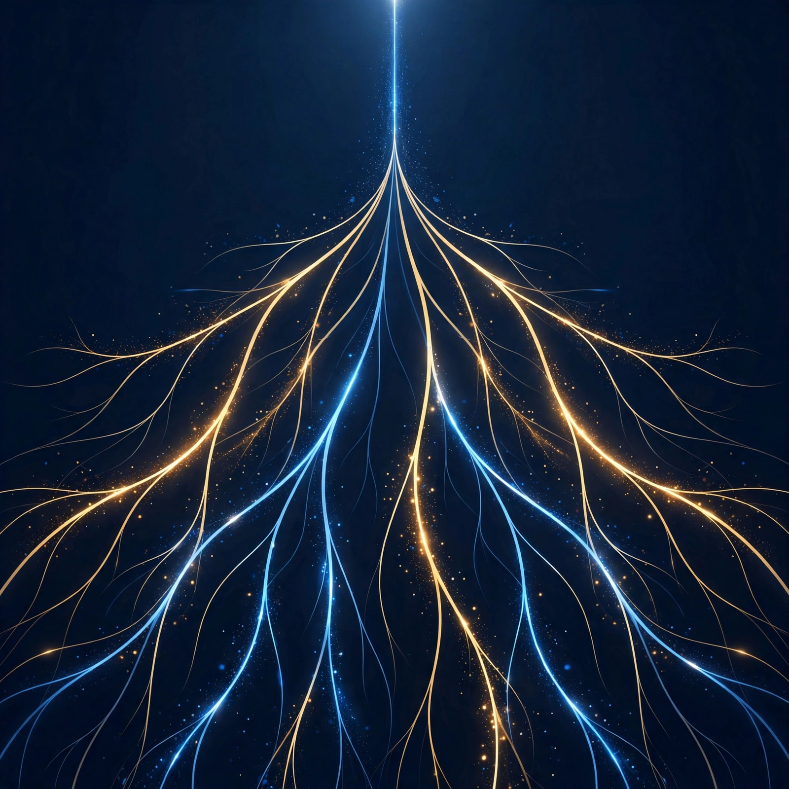 Abstract illustration of one AI search query splitting into many different answers