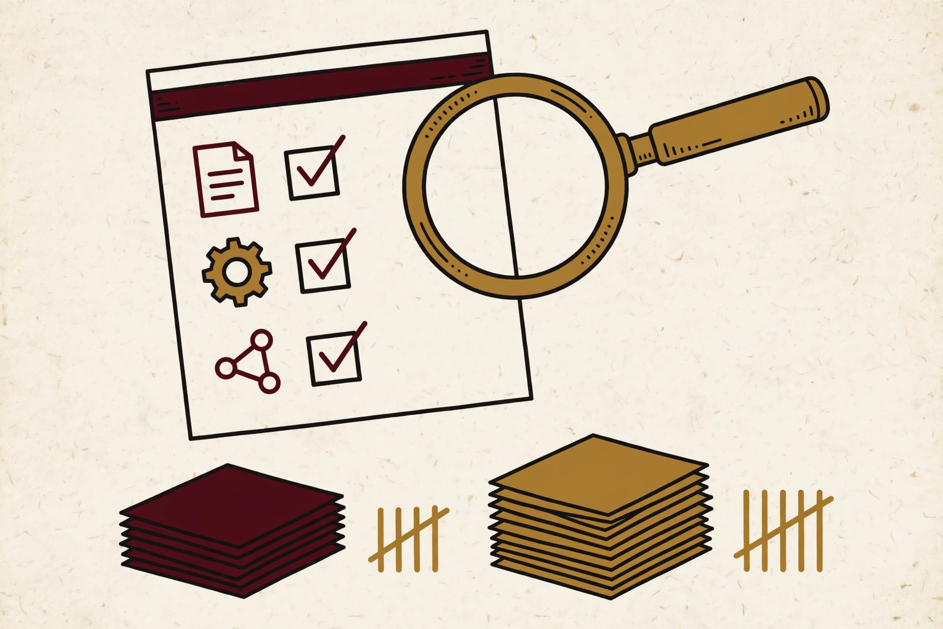 Weekly prompt panel checklist with tally piles sorting cited pages by type