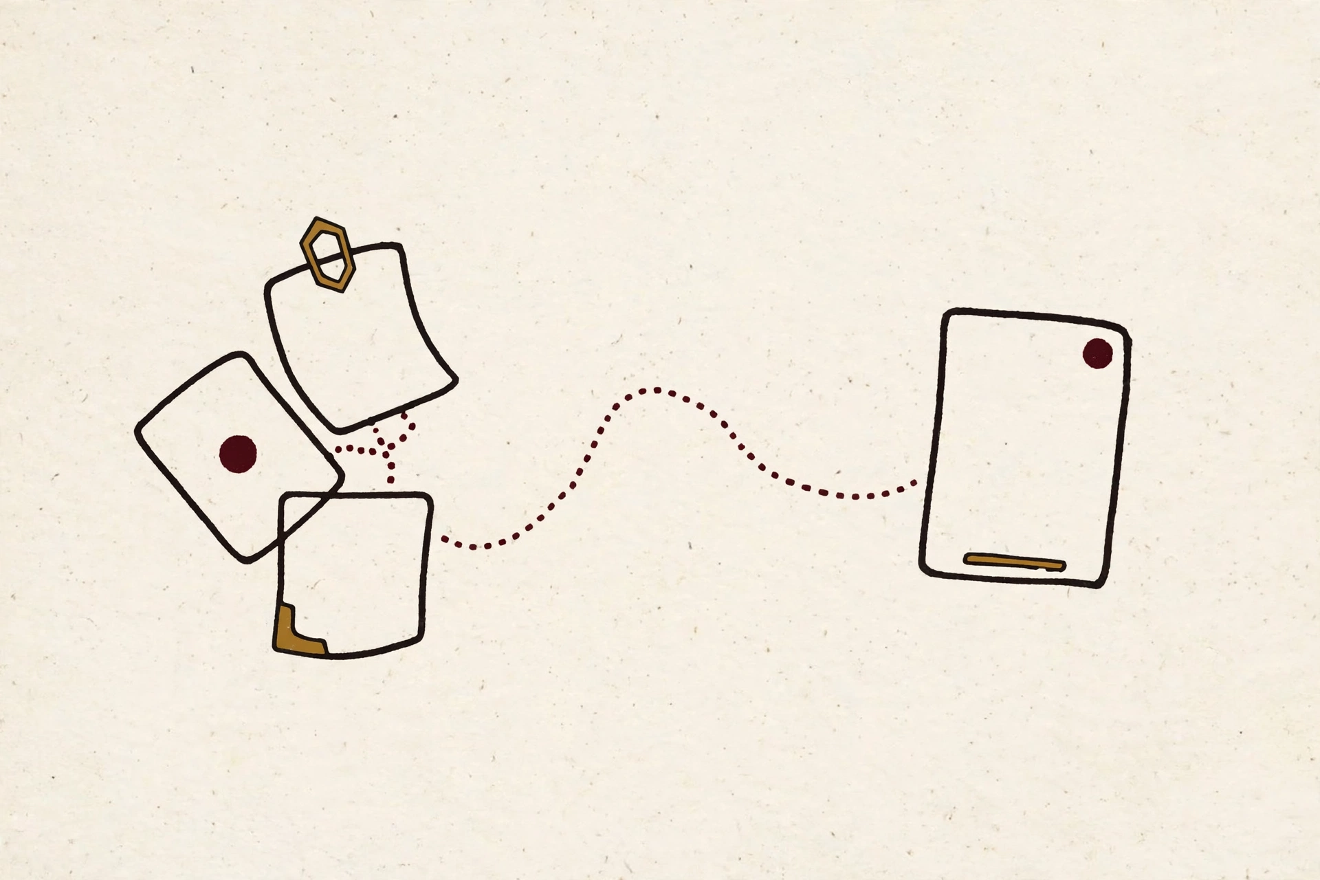 A lone web page connected by a dotted path to a cluster of linked pages.