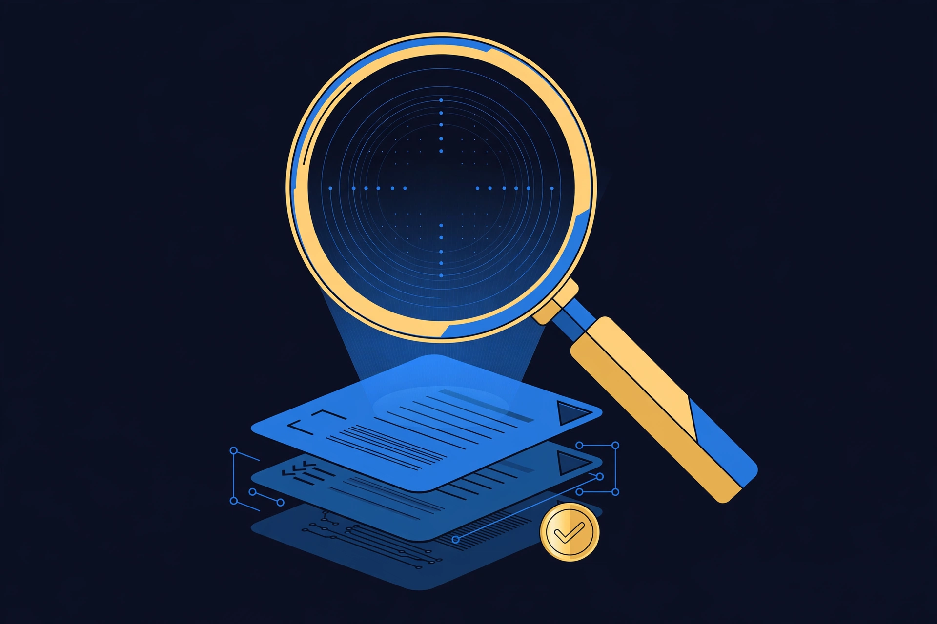 Dark navy illustration representing Google's AI content fact-checking rule
