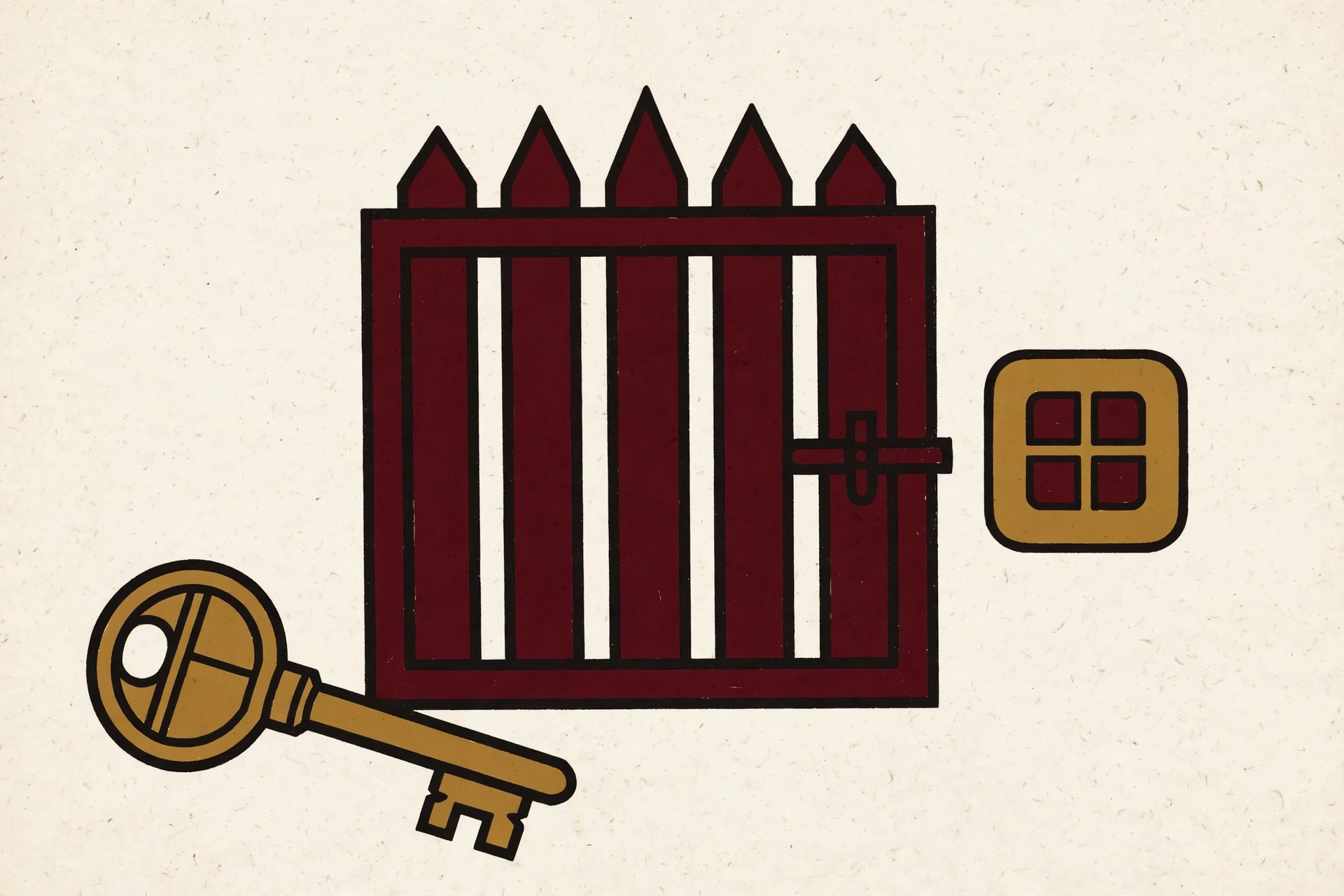 A gate with a brass key and an app tile, illustrating permissioned access to connected apps