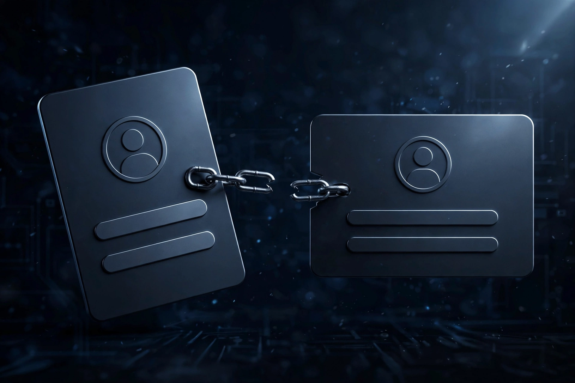 Two author profile cards connected by a broken chain link
