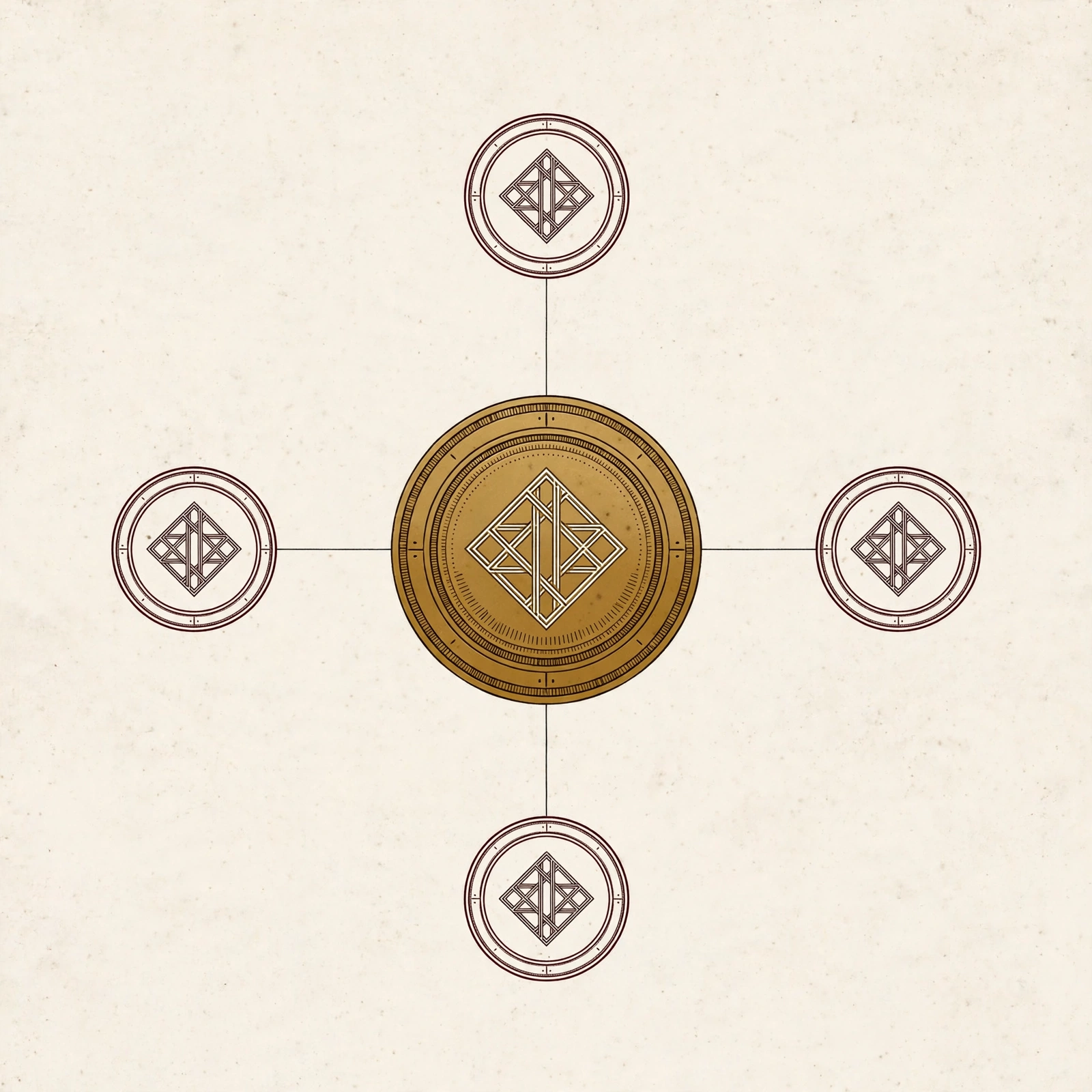 Identity graph: one official site emblem connected to consistent profile identities