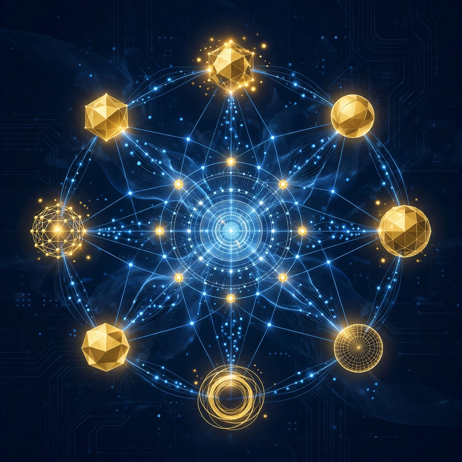 Abstract network showing brand citation nodes feeding into a central AI answer