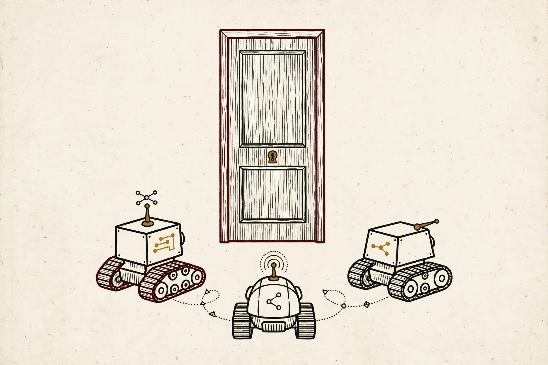 An illustrated robots.txt file beside crawler icons and a web page