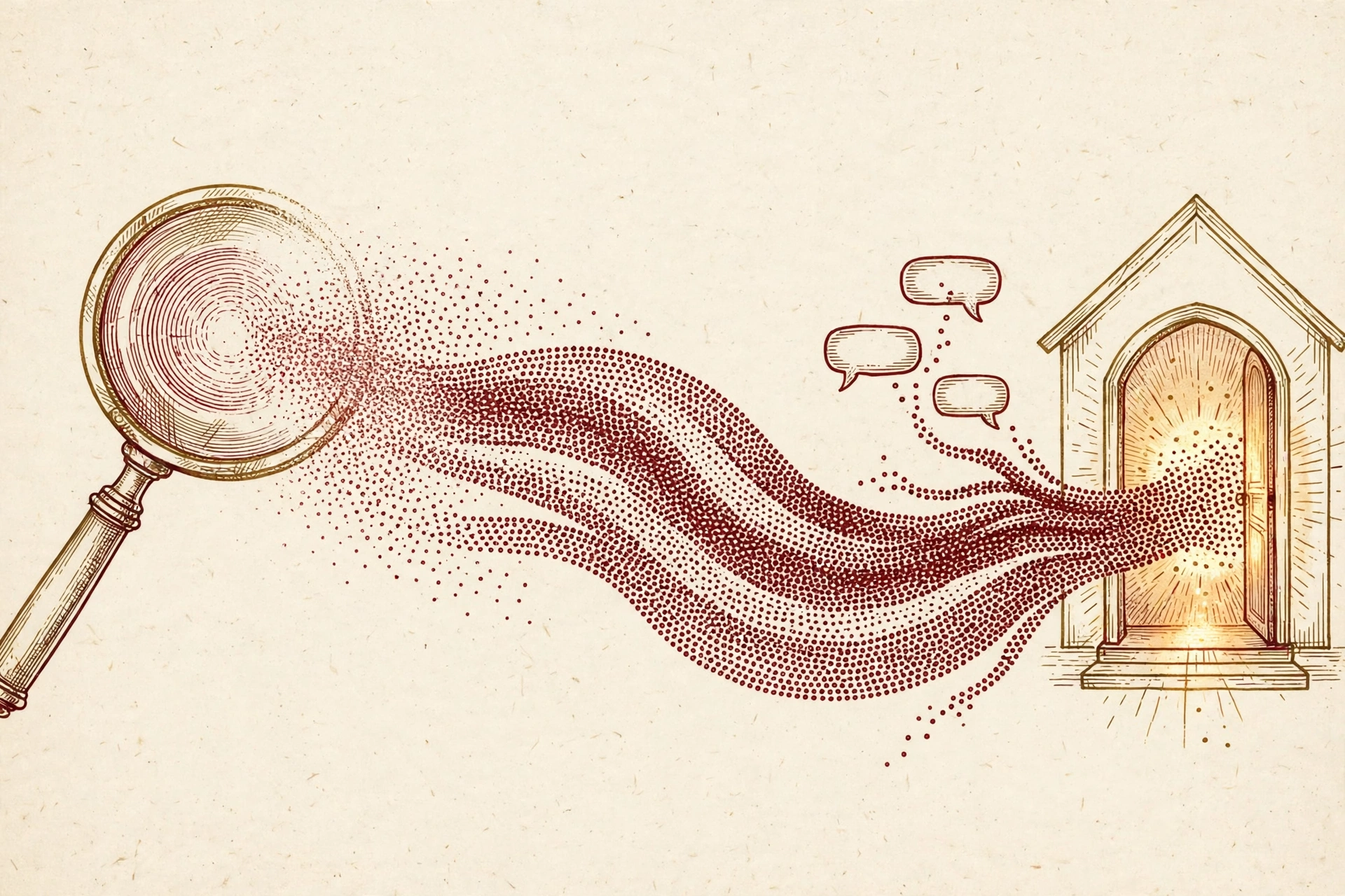 Illustration of search traffic moving toward a publisher's front door